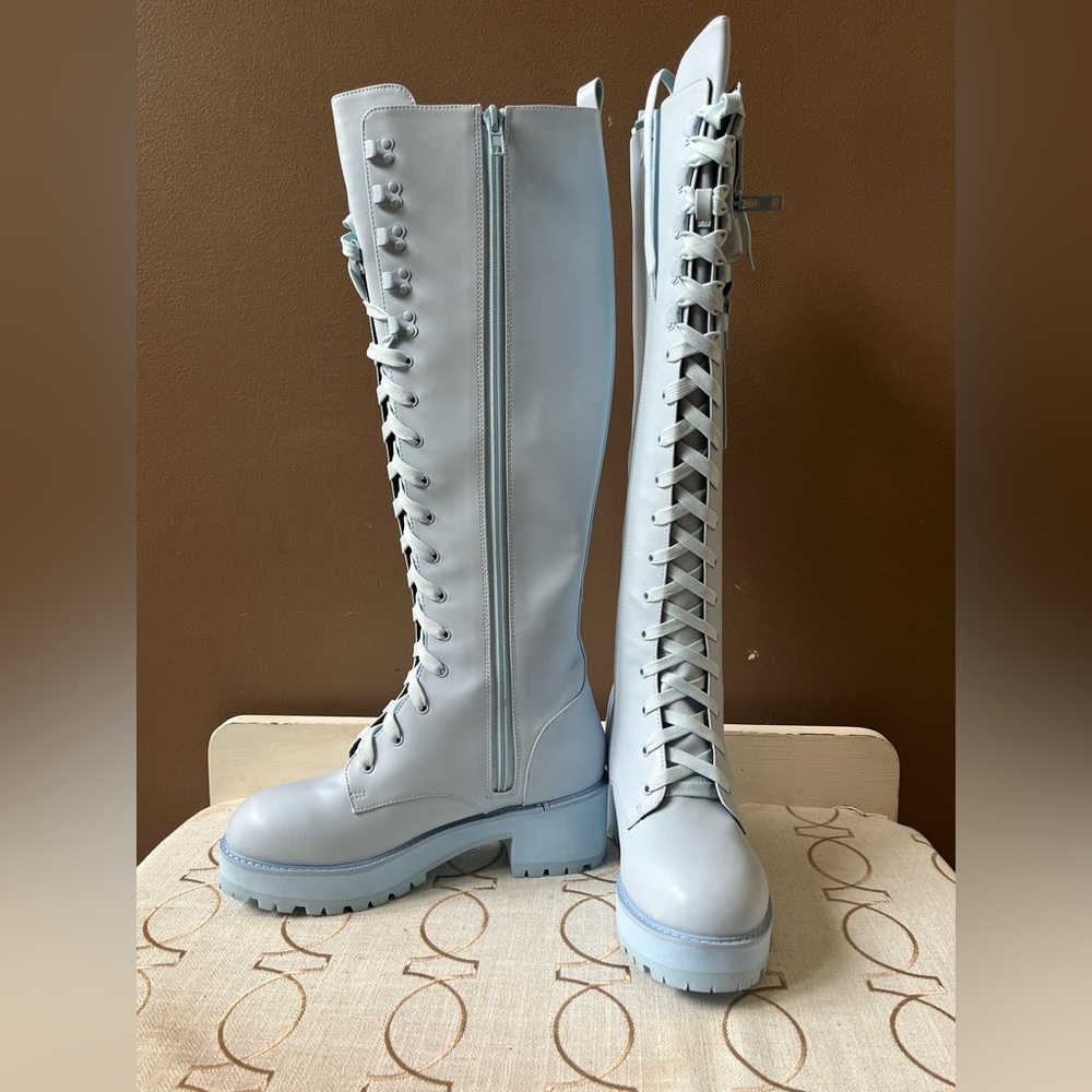 Sugar Thrillz Light Blue Lace Up Boots